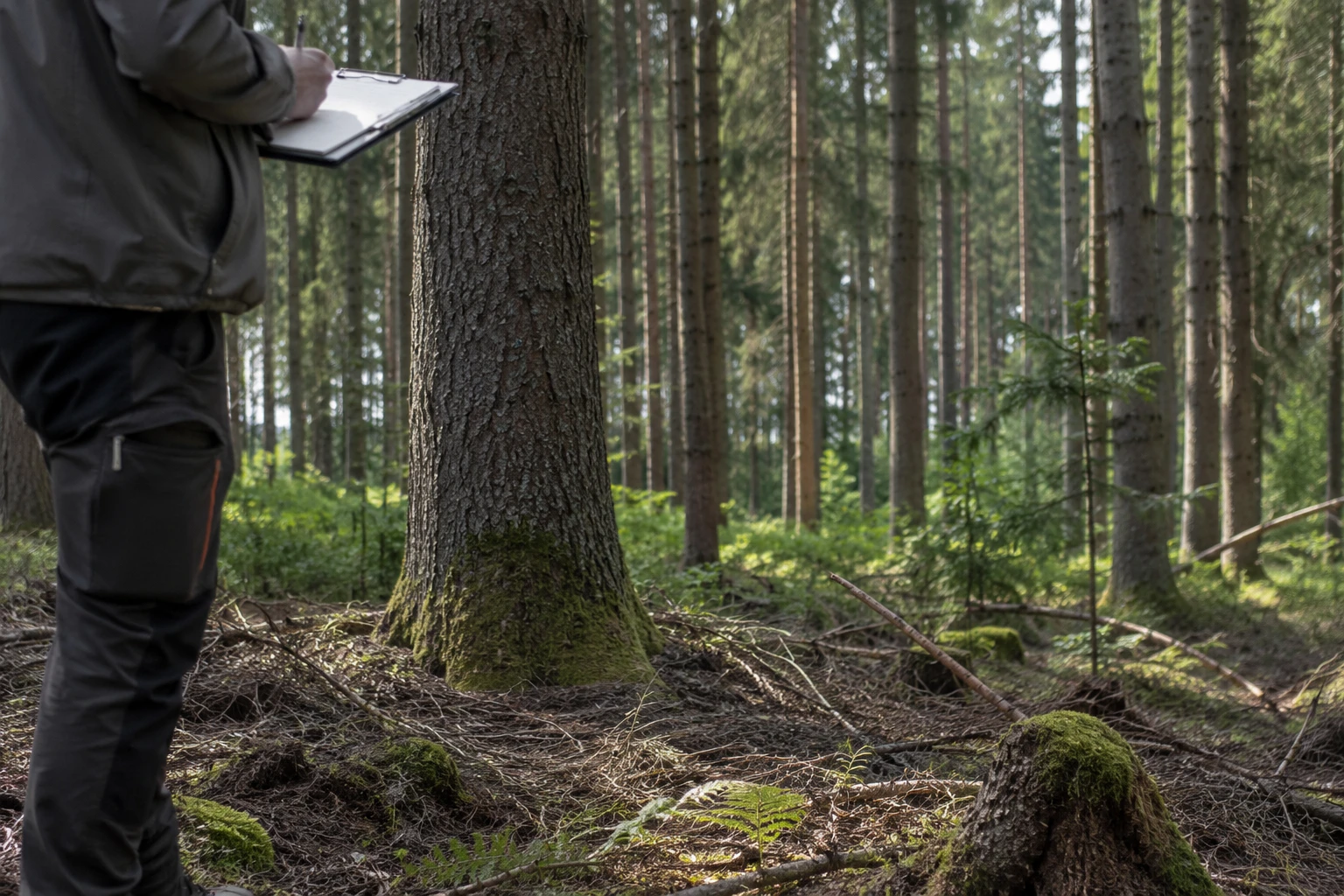 Forstprofi bei der Bestandsaufnahme im Wald